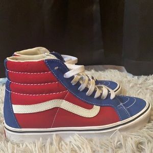 blue, red, and white vans